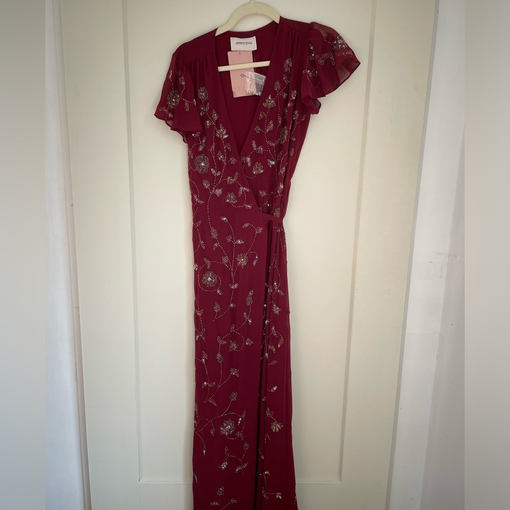 BHLDN maroon wrap dress NWT